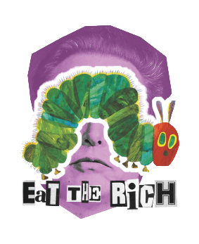 Illustration einer Raupe die einen Kopf isst